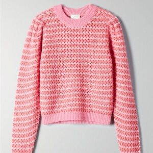 Wilfred Aritzia Nessa Sweater Size Medium Pink Alpaca Wool Open Knit